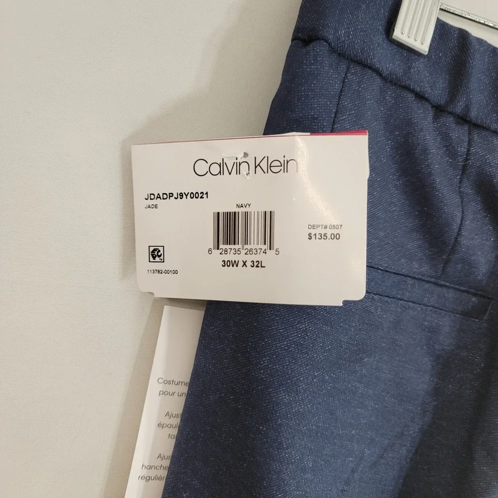Calvin Klein Slim Fit Knit Dress Pants 30x32 Navy Blue Flat Front‎ $135 NEW